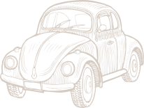 Crosshatch illustration of a Volkswagen Beetletch